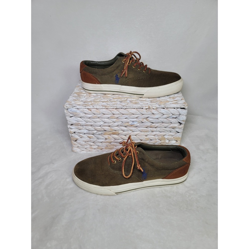 Poloā Ralph Lauren Vaughn Smart Casual Sneakers Leather Corduroy Green Size 8 D